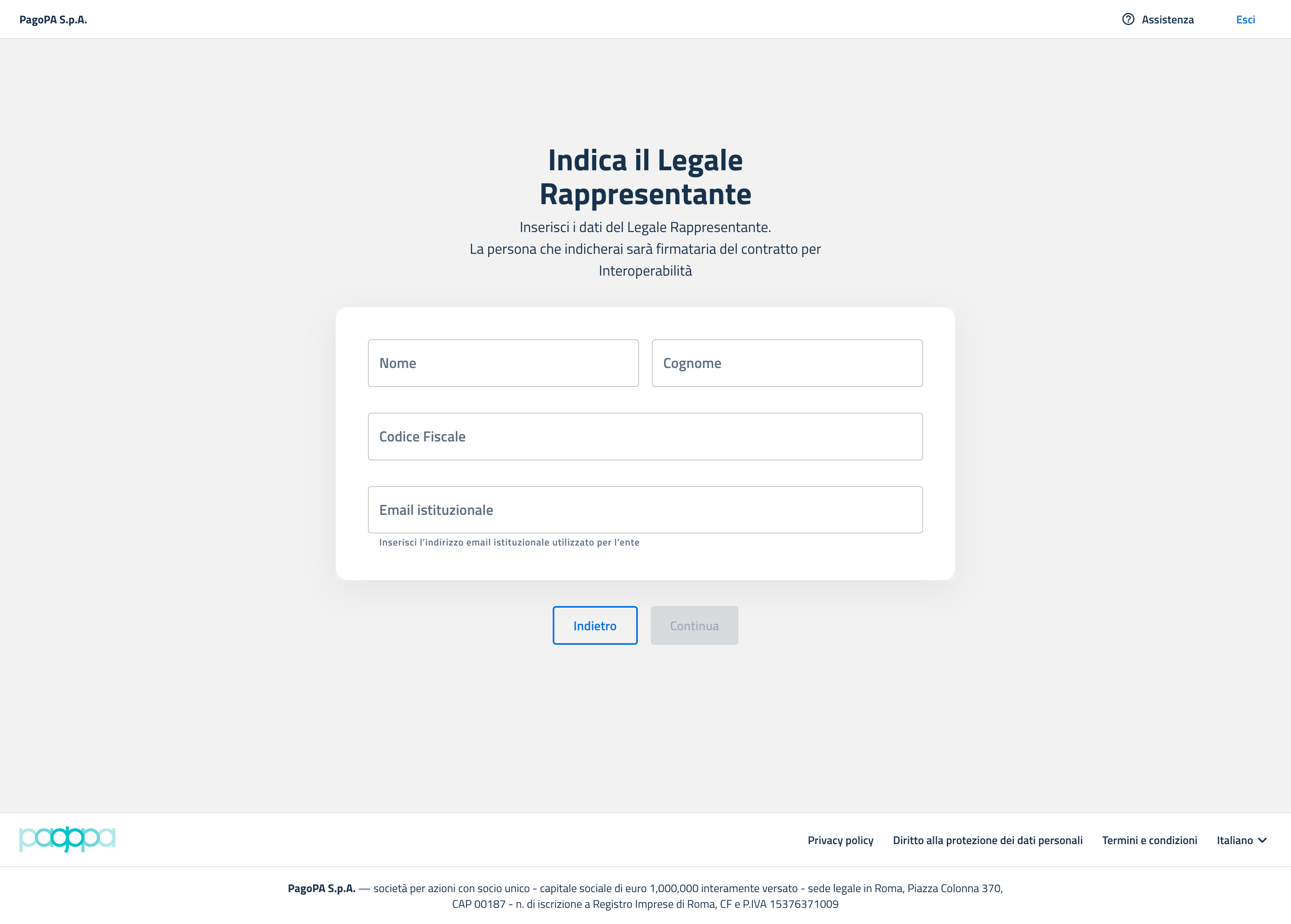 The screen where the information of the legal representative of the party is entered