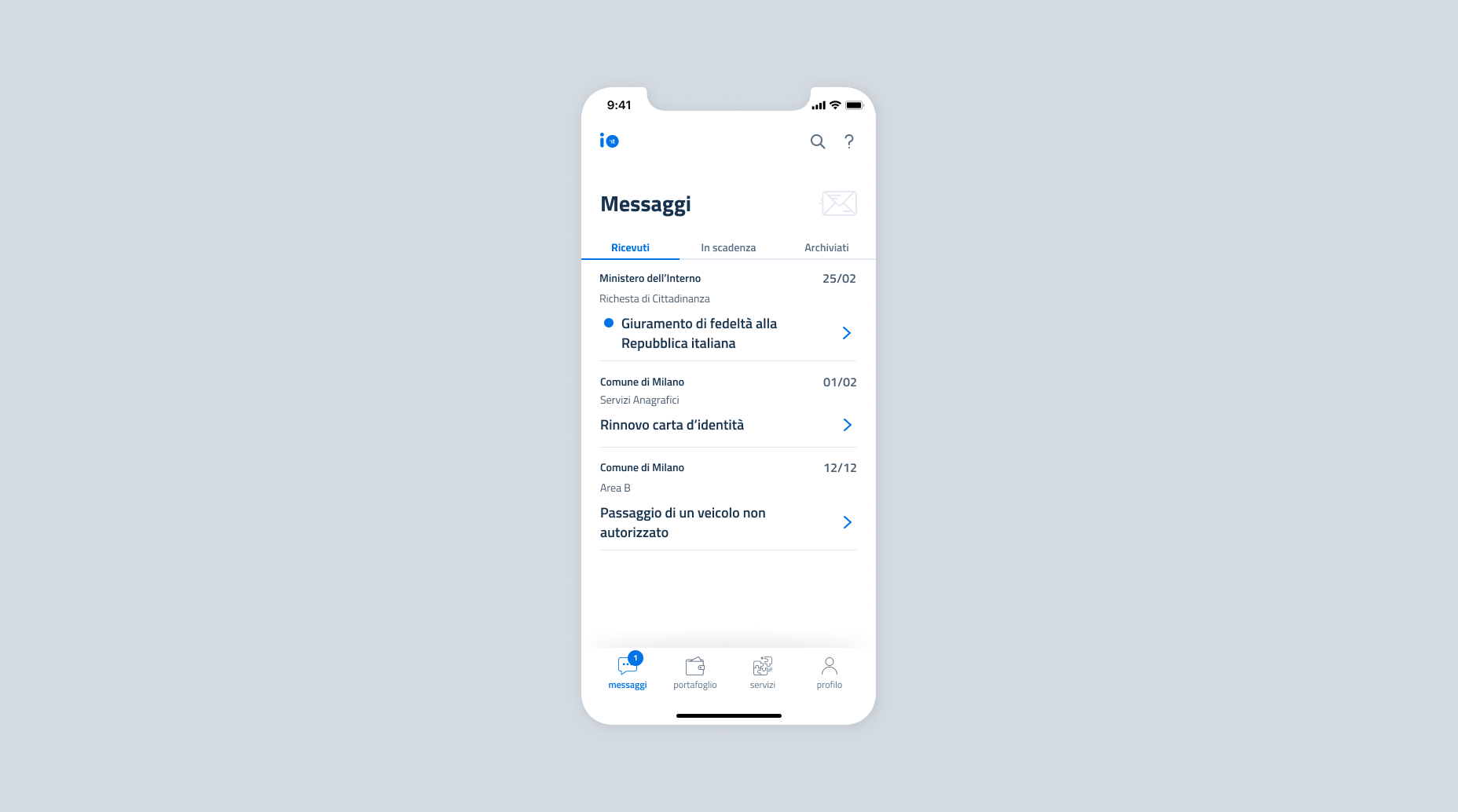 Example of messages sent to a user on IO